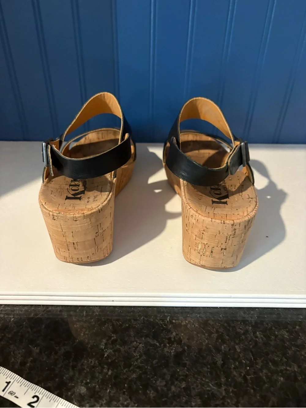 Kork-Ease Black Leather Cork Wedge Sandals